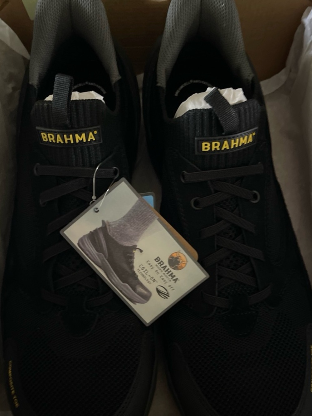Brahma Black Athletic Work Sneakers with Yellow Logo